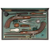 Fine and Unusually Complete Cased Set of Belgian Dueling Pistols by Lassence-Ronge (1842-1859)