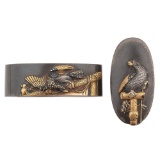 Fine Shibuichi Japanese Samurai Sword Fuchi-Kashira