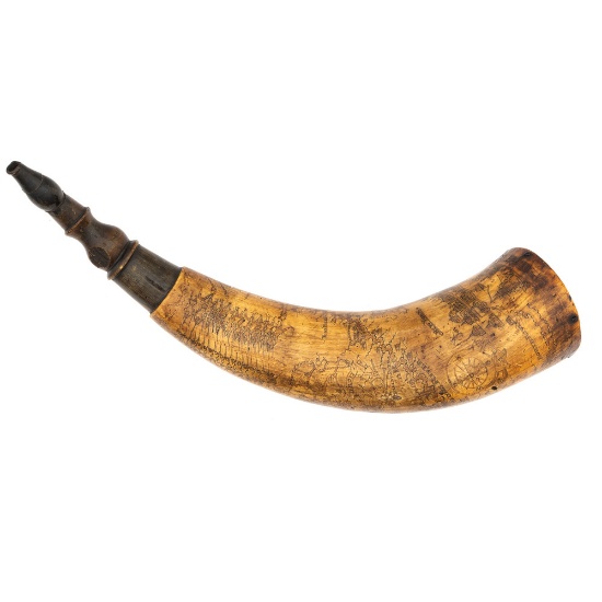 An Exceptional French and Indian Wars Engraved Powder Horn