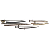 Lot of 15 Swords and Machetes Of Various Regions and Origins and One African Spear Head