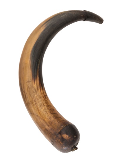 Large Powder Horn with Federal-period Scrimshaw