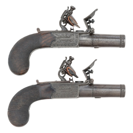 Pair of Flintlock Twist Off Pocket Pistols by James Wilkinson