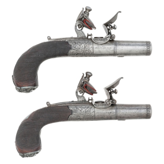 Pair of Twist Off Flintlock Pocket Pistols by Cartmell of Dorchester