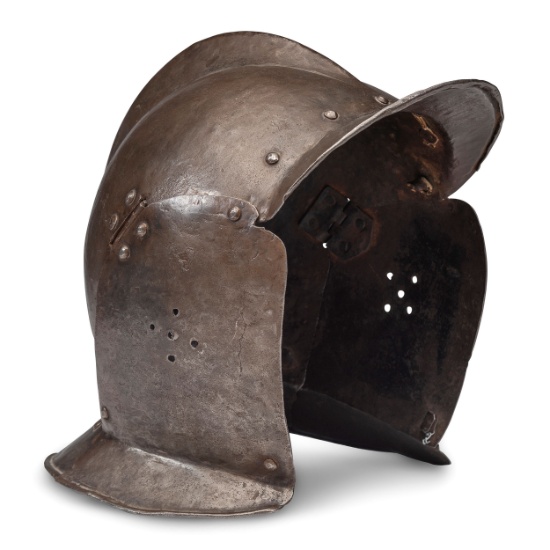 17th Century European Low Comb Burgonet Helmet with Original Ear Flaps