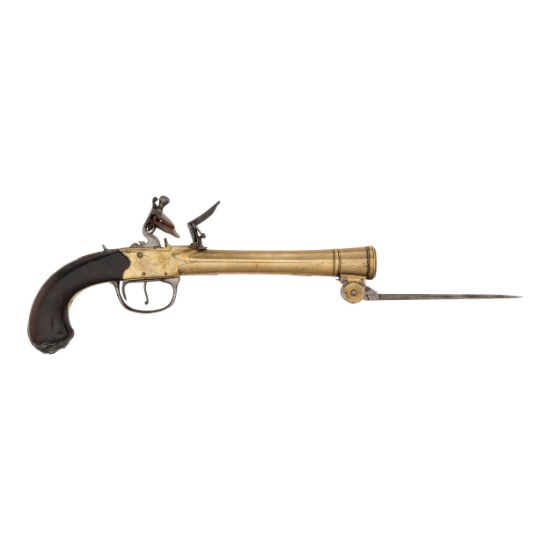 Silver Mounted Boxlock Blunderbuss Pistol with Snap Bayonet by Waters & Co. (ca.1780)