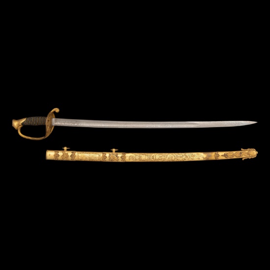 Exceptional Etched Blade Ames US Model 1850 Foot Officer Sword Presented to Col (General) Horace Lee