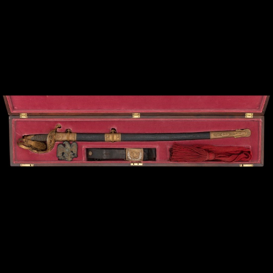 Cased Clauberg Model 1850 Foot Officers Sword Presented to Lt. Asaph Dodge  with Belt and Sash