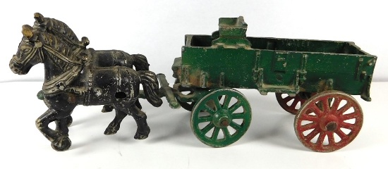 1920’s made in U.S.A. Double Horse Freight Wagon.  SIZE:  11”.  CONDITION: