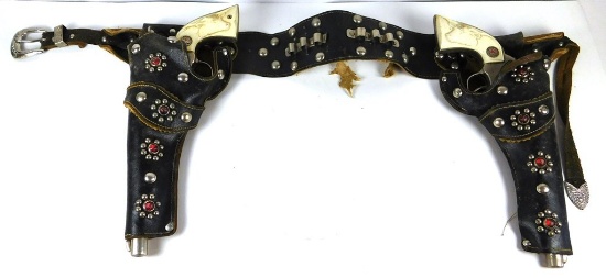 1940’s Cowboy Double Six-Shooter Holster Set with White grips.  SIZE:  11 ¾