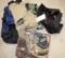 Hats, army belts, JD boots (size 10 1/2), misc