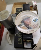 Lantern, charlton heston on the 2nd amendment, fishing reel and leupold scope boxes