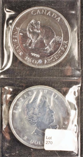 Lot of two 2014 Canadian 1.5oz Silver Fox