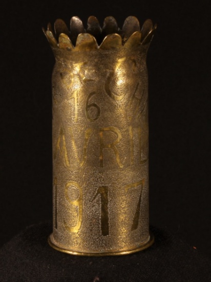WWI trench art decorated 37mm artillery casing.