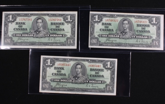 (3) Bank of Canada 1937 $1.00 Notes