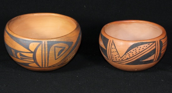 Lot of (2) smaller Indian red ware decorated bowls
