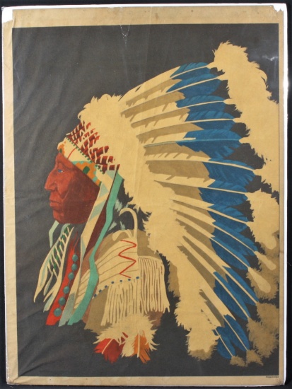 1930’s flocked poster of an American Indian chief