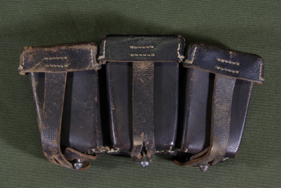 WWII German 3-Pocket Black Ammo Pouch