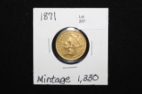 1871 $3.00 Gold Coin w/ rotated reverse