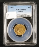 1908 $5 Gold Indian, PCGS Graded MS 62