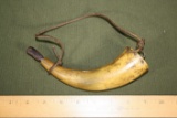 Antique cow horn powder horn (replaced cord)