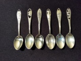 (6) Antique Sterling Silver Souvenir Spoons