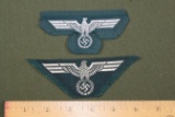 (2) WWII Nazi Army cloth eagles (bevo)