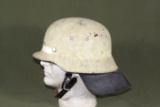 German fire helmet with leather neck shield