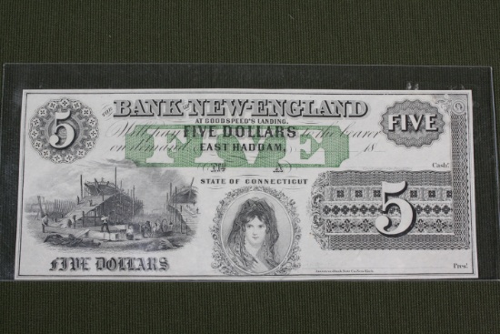 18xx Bank of New England at Goodspeed’s Landing $5.00 note