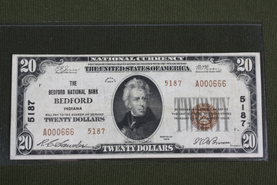 Series 1929 $20.00 National Currency note #5187