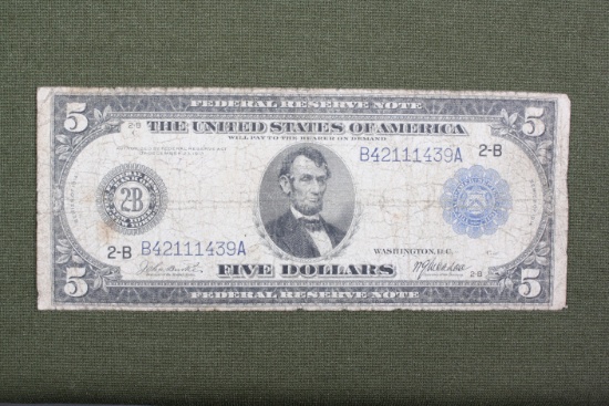 Series 1914 large size $5.00 Federal Reserve note