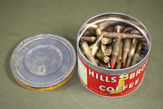 Antique coffee can of U.S. military rifle bullets