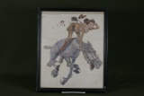 WWII color drawing of Army WAC on runaway horse.