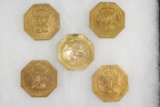 Humbert/Moffat (1851) $50 Gold Slug Lot of (5)