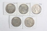 (5) 1920's Peace Dollars