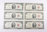 (6) Series 1963 $2.00 Red Seals