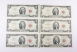 (6) Series 1963 $2.00 Red Seals