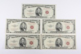 (5) Series 1953 & 1963 $5.00 Red Seal Notes