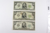 (3) Series 1934 $50.00 Federal Reserve Notes