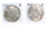 1927 and 1935 Peace silver dollars