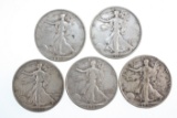 (5) silver Walking Liberty half dollars