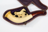 Antique Meerschaum pipe with carved horse and dog.