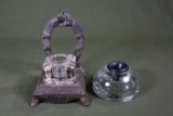 Cast Iron & Glass Inkwells