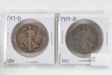 (2) 1917-D Walking Liberty Half - OBV & REV