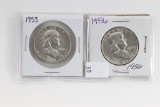 1955 & 1956 Franklin Half Dollars