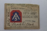 WWII 5th Army Assoc. membership card