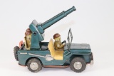 50’s tin friction army jeep with anti-aircraft gun