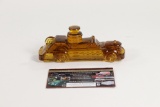 Antique amber glass fire engine candy container