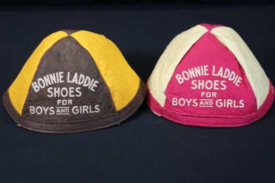 (2) Antique “Bonnie Laddie Shoes” child’s beanies