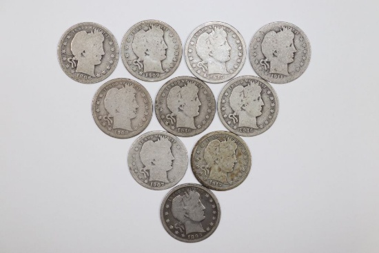 Group of (10) Silver Barber Quarters