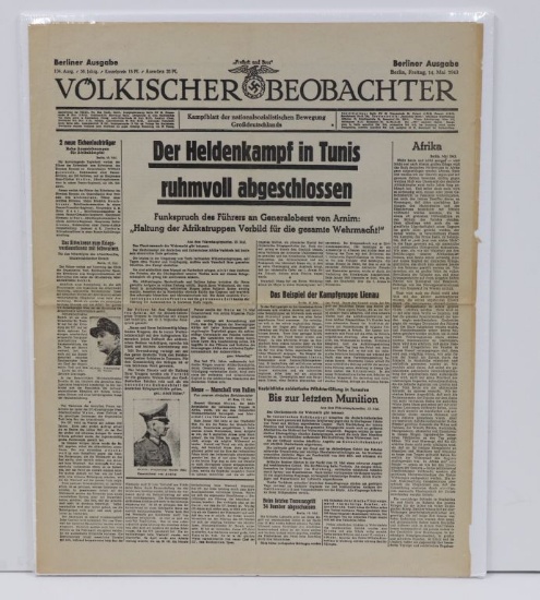 Nazi newspaper 5/14/43 on Afrika Korps surrender